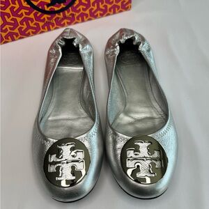 Tory Burch Metallic Leather Reva Ballet Flats Size 7.5